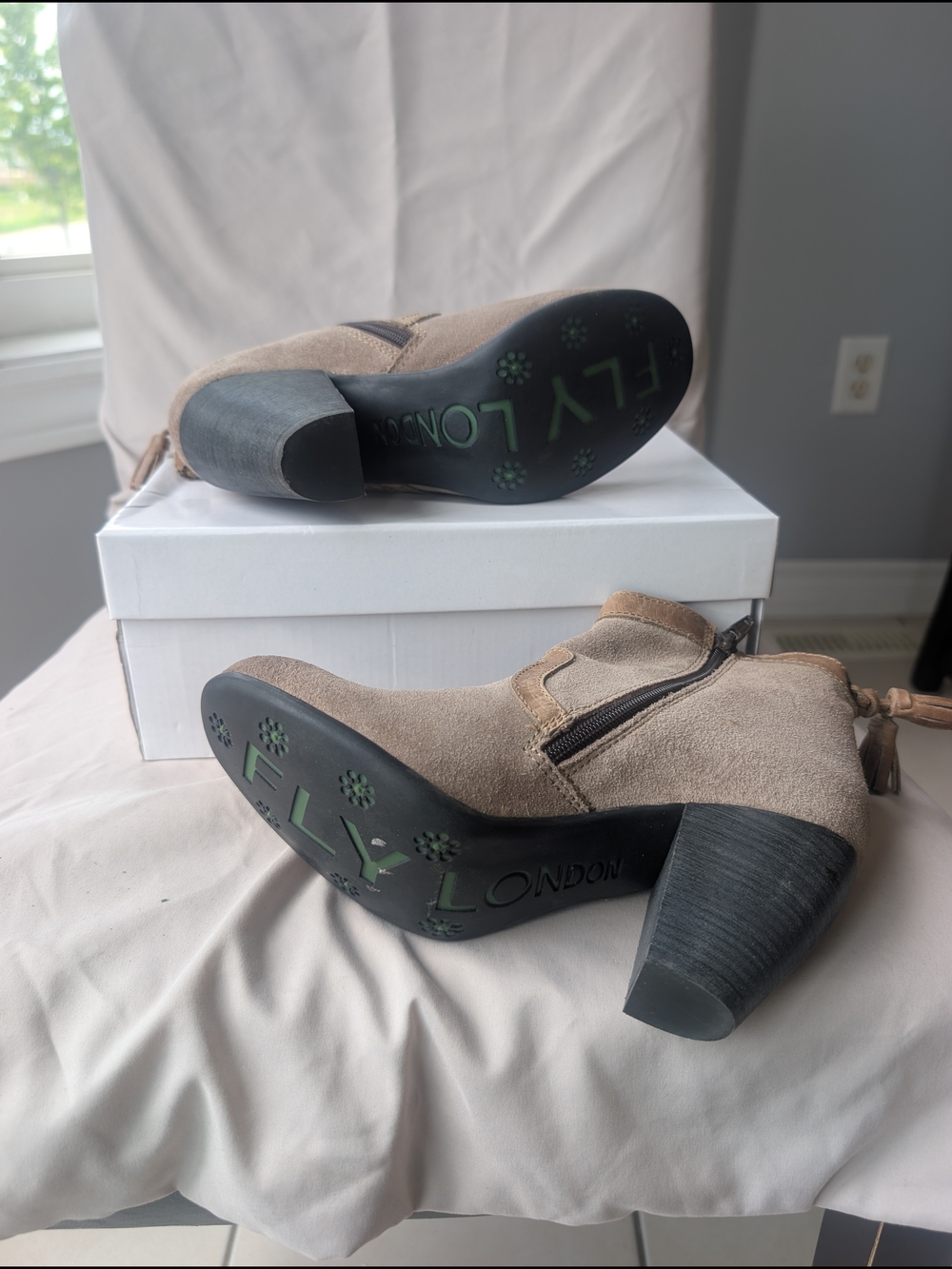 Fly London Taupe Suede Ankle Booties with Tassel Accent - Picture 2 of 2